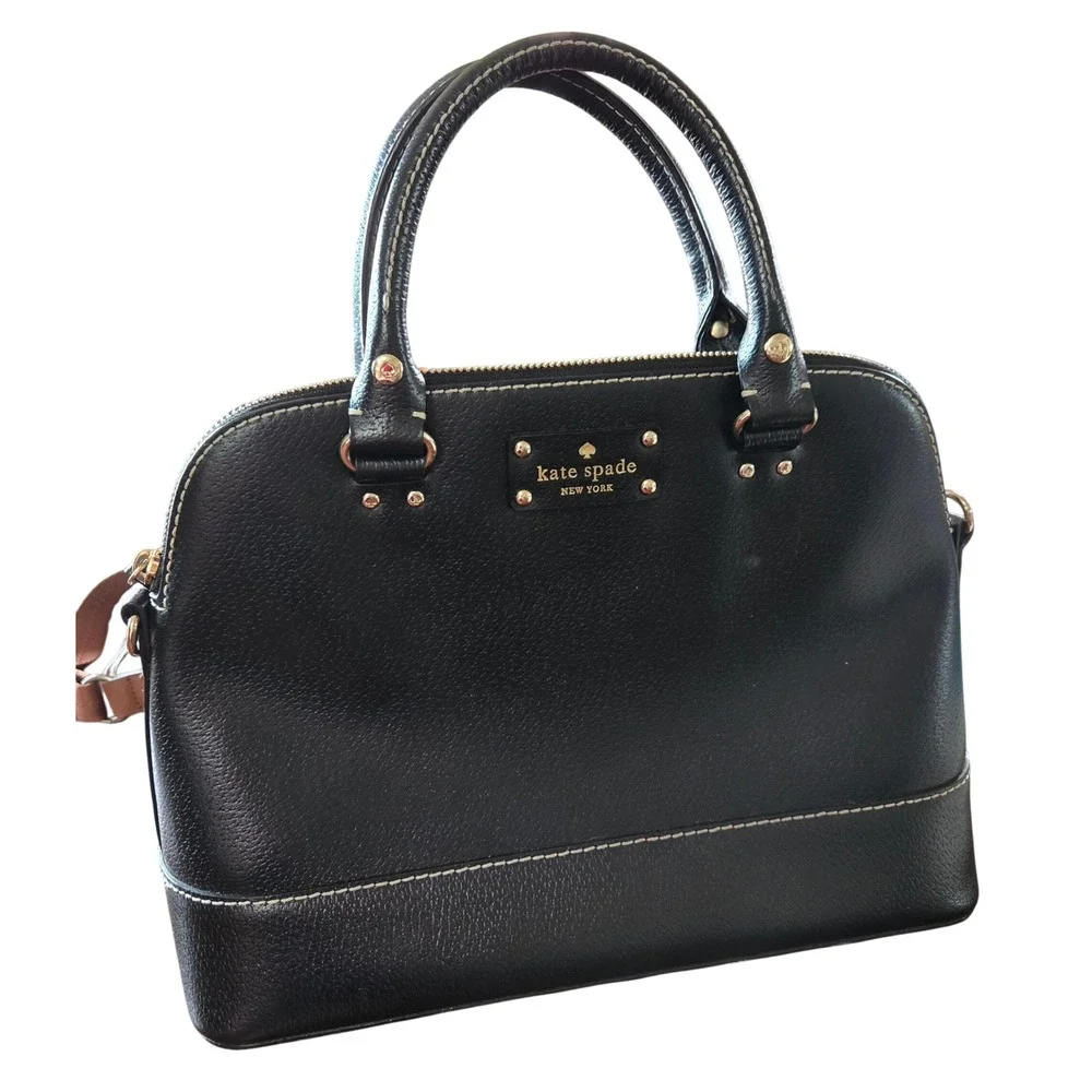 Kate Spade Classic Chic Rachelle Wellesley Black Pebbled Leather Dome Satchel
